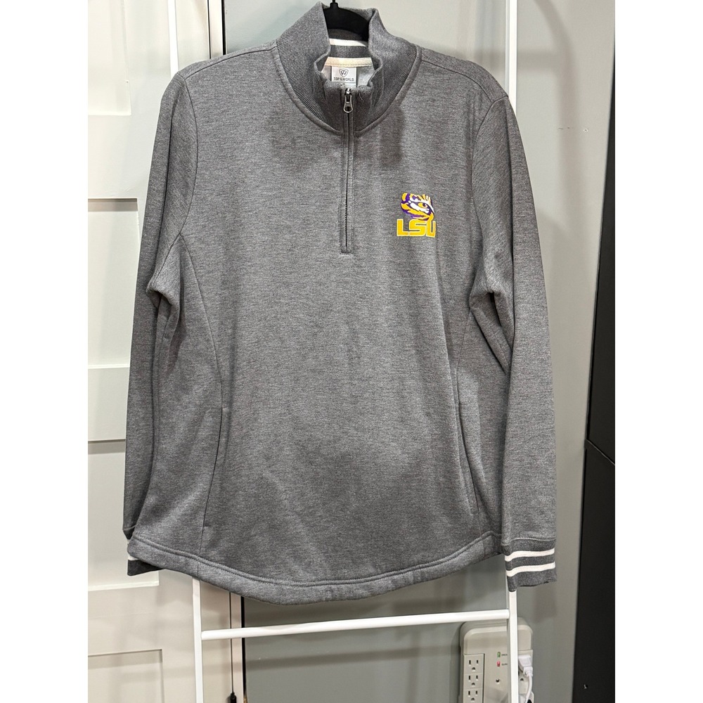 Top of the World LSU Tigers Quarter Zip Pullover Gray Fleece Mens M Gorpcore